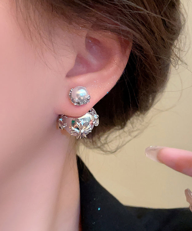 Pendientes de acero inoxidable blanco con incrustaciones de perlas