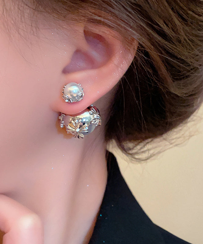 Pendientes de acero inoxidable blanco con incrustaciones de perlas