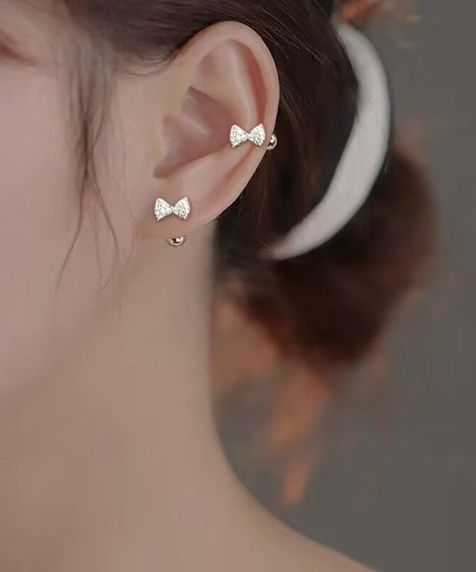 Art Weiß Edelstahl Zirkon Schleife Ohrstecker