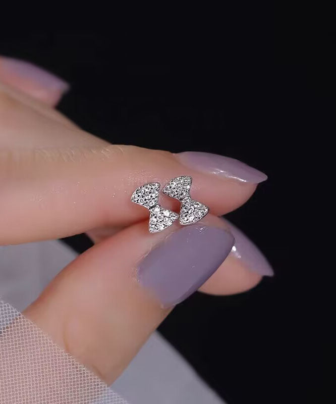 Art Weiß Edelstahl Zirkon Schleife Ohrstecker