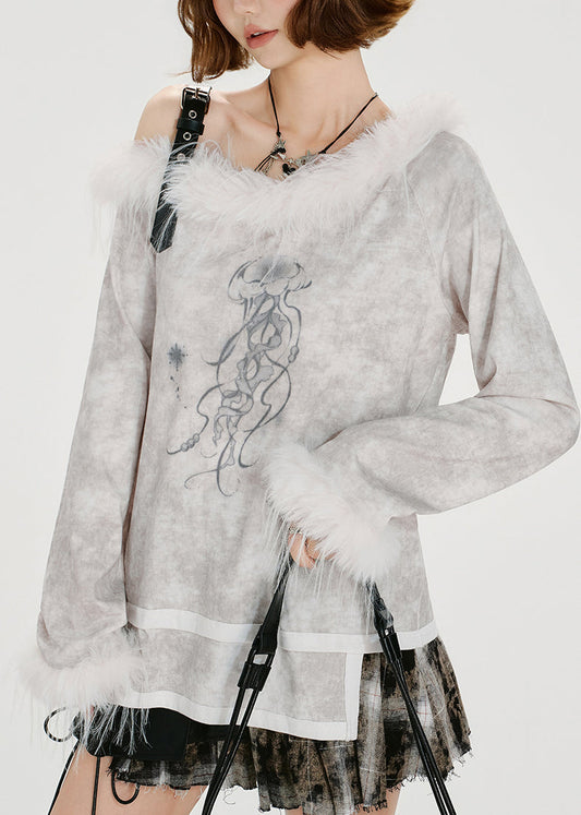 Tops de un hombro con piel sintética y patchwork asimétrico teñido anudado blanco de primavera