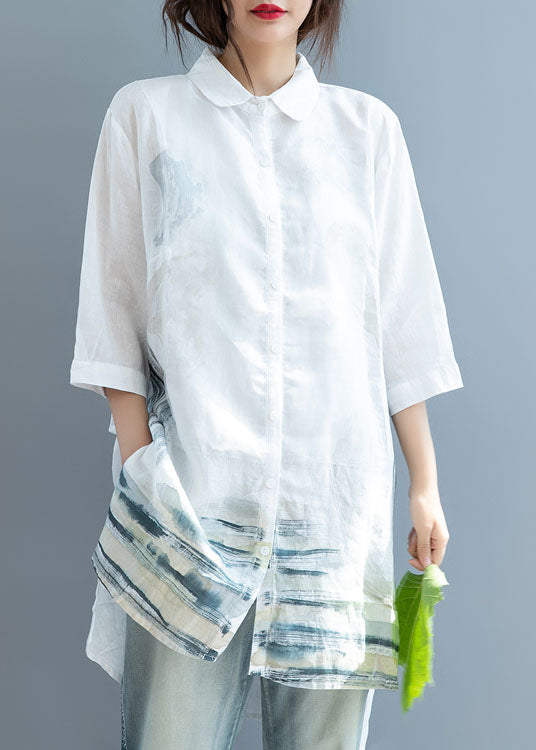 Art Weiß Seite offen Print Shirt Tops Halbarm