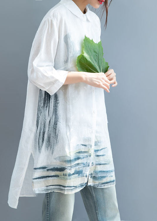 Art Weiß Seite offen Print Shirt Tops Halbarm