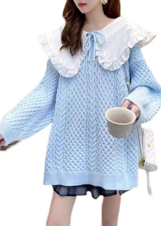 Art Gelb Peter Pan Kragen Patchwork Strickpullover Winter