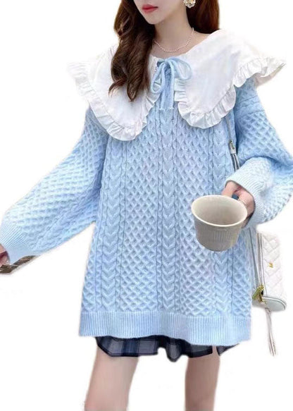 Art Gelb Peter Pan Kragen Patchwork Strickpullover Winter