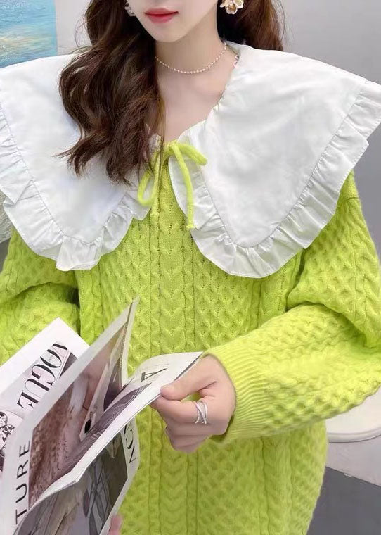 Art Gelb Peter Pan Kragen Patchwork Strickpullover Winter