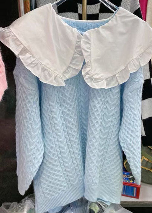 Art Gelb Peter Pan Kragen Patchwork Strickpullover Winter