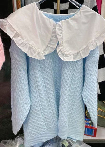 Art Gelb Peter Pan Kragen Patchwork Strickpullover Winter