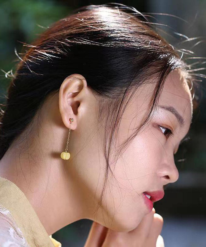 Art Yellow Sterling Silber Bienenwachs Kürbis Tropfen Ohrringe