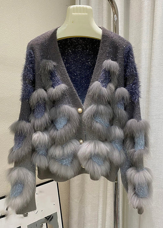 Gelbe Strickjacke mit V-Ausschnitt, Patchwork-Knöpfen und Baumwollstrick, Winter