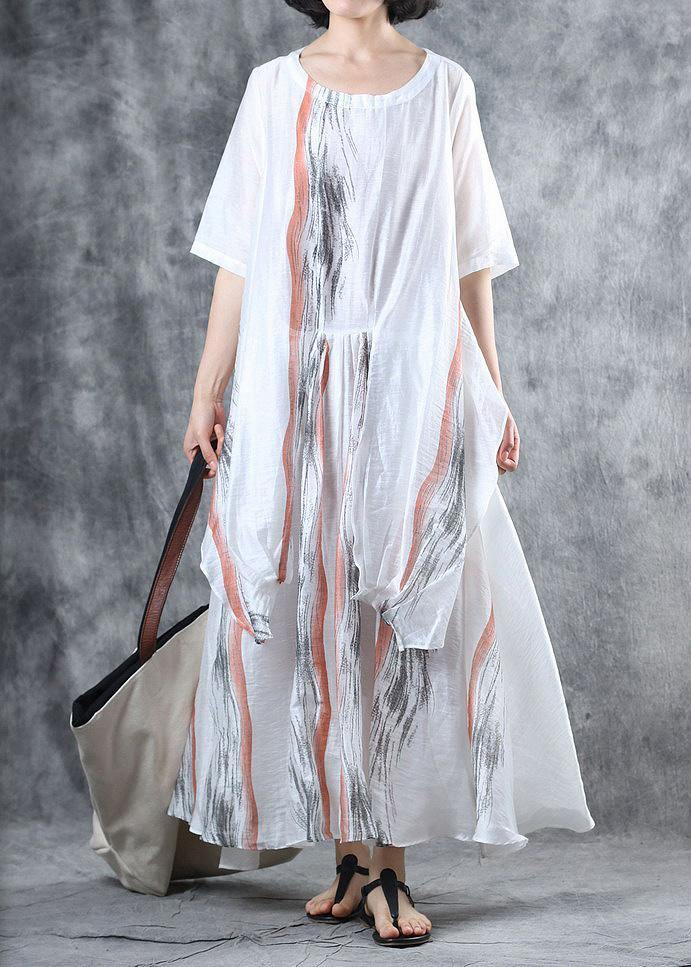 Art asymmetric linen summer Robes Wardrobes white Dresses - SooLinen
