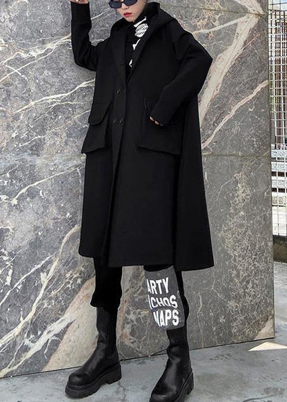 Art black Fine outwear coat hooded double breast fall outwears - SooLinen