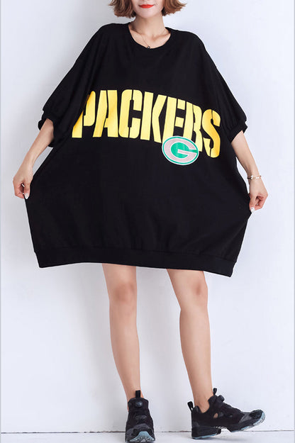 Art schwarze Baumwollbluse 2019 Outfits O-Ausschnitt Fledermausärmel Midi Sommertop