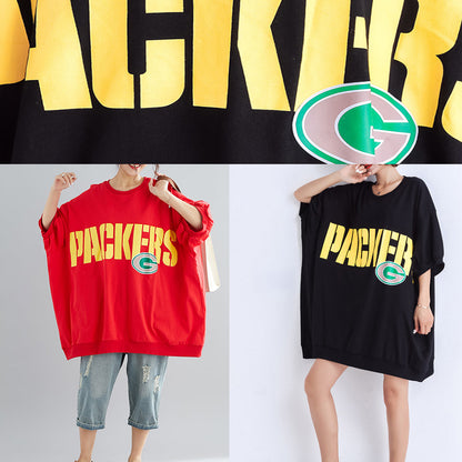 Art schwarze Baumwollbluse 2019 Outfits O-Ausschnitt Fledermausärmel Midi Sommertop