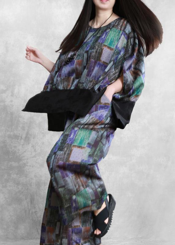 Art blue stitching suit large size national style fashion two-piece suit - SooLinen