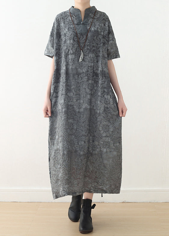 Kunst dunkelgrau Leinen Kleiderschränke 18. Jahrhundert Ausschnitt Krawatte Taille Reisen Sommerkleid