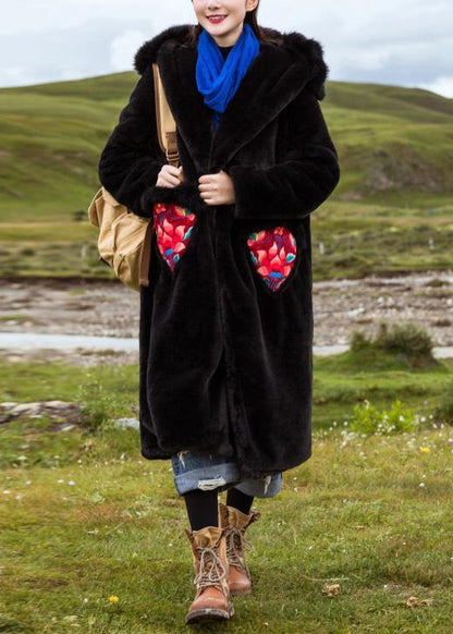 Art hooded Fine embroidery clothes For Women black loose jackets - SooLinen