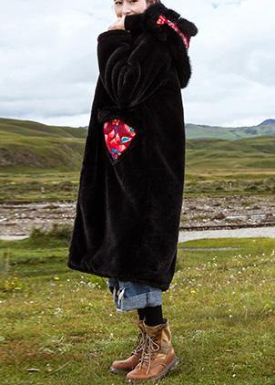 Art hooded Fine embroidery clothes For Women black loose jackets - SooLinen