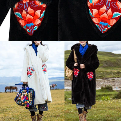 Art hooded Fine embroidery clothes For Women black loose jackets - SooLinen