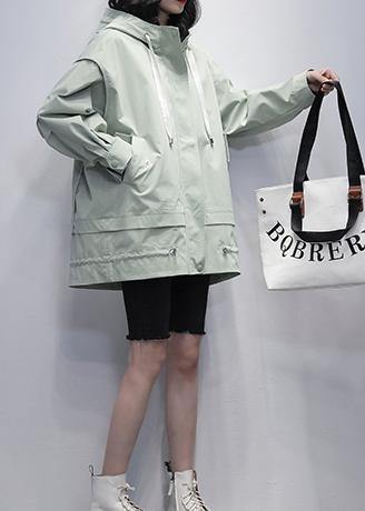 Art hooded Letter Plus Size Coats Women green coats - SooLinen