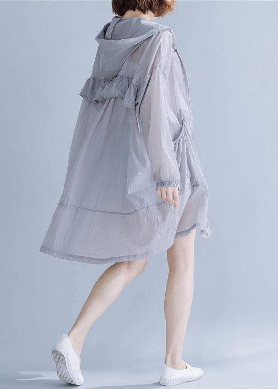 Art hooded cotton tunic top Fabrics gray blouses summer - SooLinen