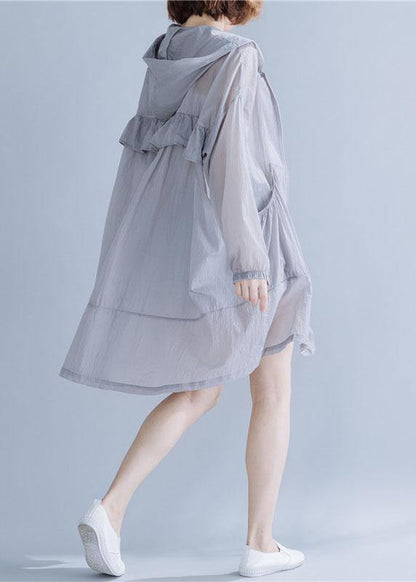 Art hooded cotton tunic top Fabrics gray blouses summer - SooLinen