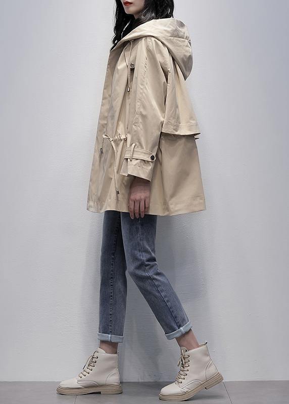Art khaki  trench coat Tutorials hooded drawstring outwears - SooLinen