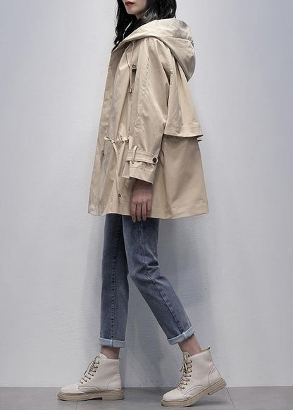 Art khaki  trench coat Tutorials hooded drawstring outwears - SooLinen