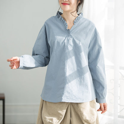 Kunst hellblaue Baumwollkleidung für Frauen 2019 Kleiderschränke Rüschen Plus Size Kleidung Top