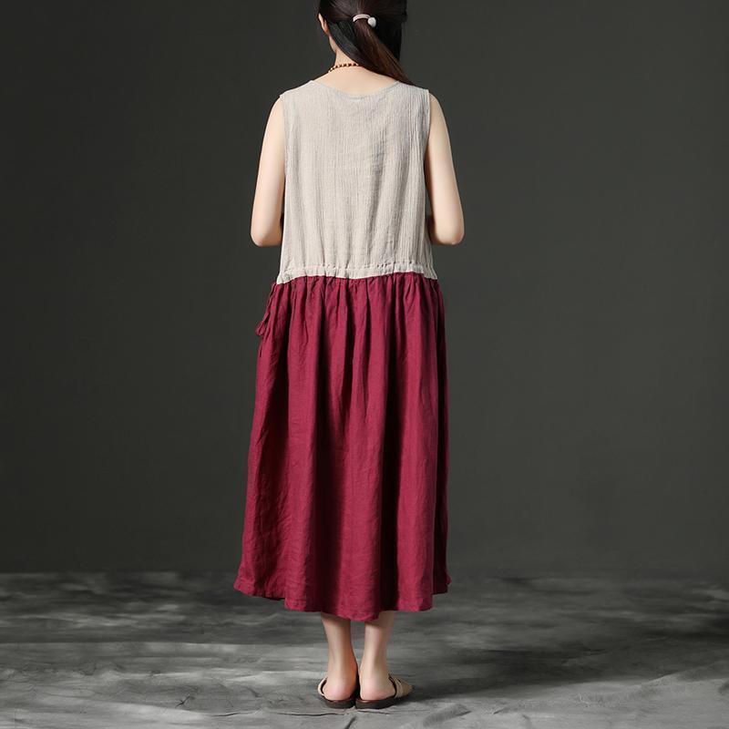 Art linen Robes boutique Ärmelloses Leinen Freizeit Sommer Damen Kleid