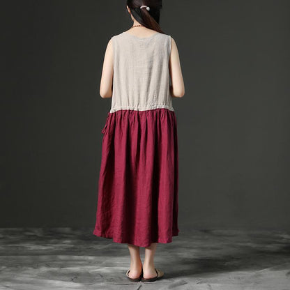 Art linen Robes boutique Ärmelloses Leinen Freizeit Sommer Damen Kleid