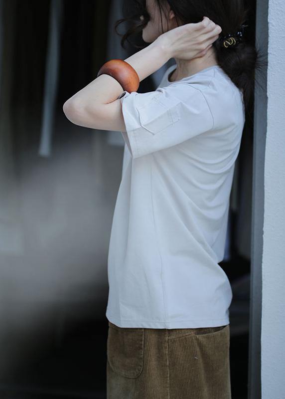 Art o neck cotton summer pattern Photography print blouse - SooLinen