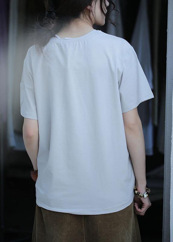 Art o neck cotton summer pattern Photography print blouse - SooLinen