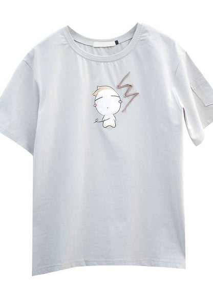 Art o neck cotton summer pattern Photography print blouse - SooLinen