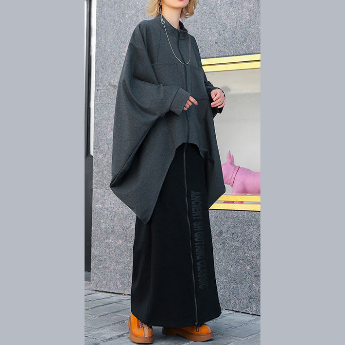 Art O-Ausschnitt Extra großer Saum Baumwolle Damen Übergröße Kleiderschränke graue lockere Oberteile