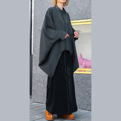 Art O-Ausschnitt Extra großer Saum Baumwolle Damen Übergröße Kleiderschränke graue lockere Oberteile