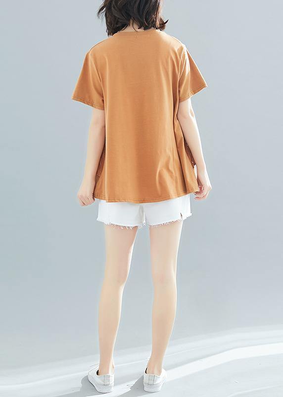 Art o neck patchwork cotton tops women blouses Korea Work Outfits khaki box blouses Summer - SooLinen