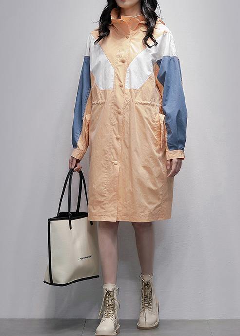 Art orange Plus Size coats women blouses Fabrics hooded zippered patchwork outwears - SooLinen