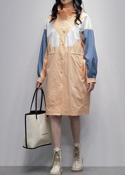 Art orange Plus Size coats women blouses Fabrics hooded zippered patchwork outwears - SooLinen