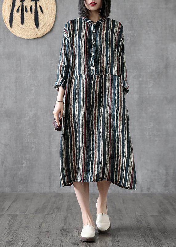 Art stand pockets linen clothes For Women Online Shopping striped Dress - SooLinen
