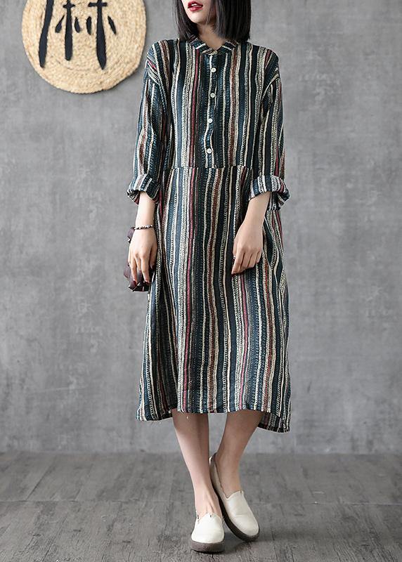 Art stand pockets linen clothes For Women Online Shopping striped Dress - SooLinen
