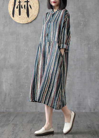 Art stand pockets linen clothes For Women Online Shopping striped Dress - SooLinen
