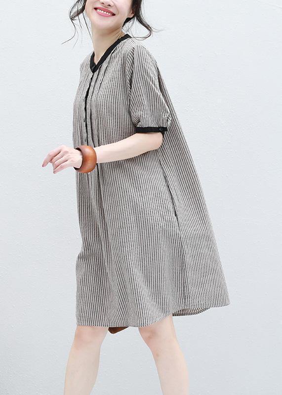 Art striped linen clothes short sleeve Plus Size summer Dresses - SooLinen