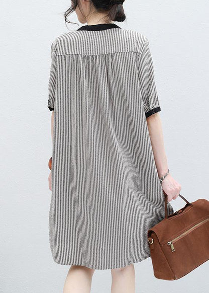 Art striped linen clothes short sleeve Plus Size summer Dresses - SooLinen