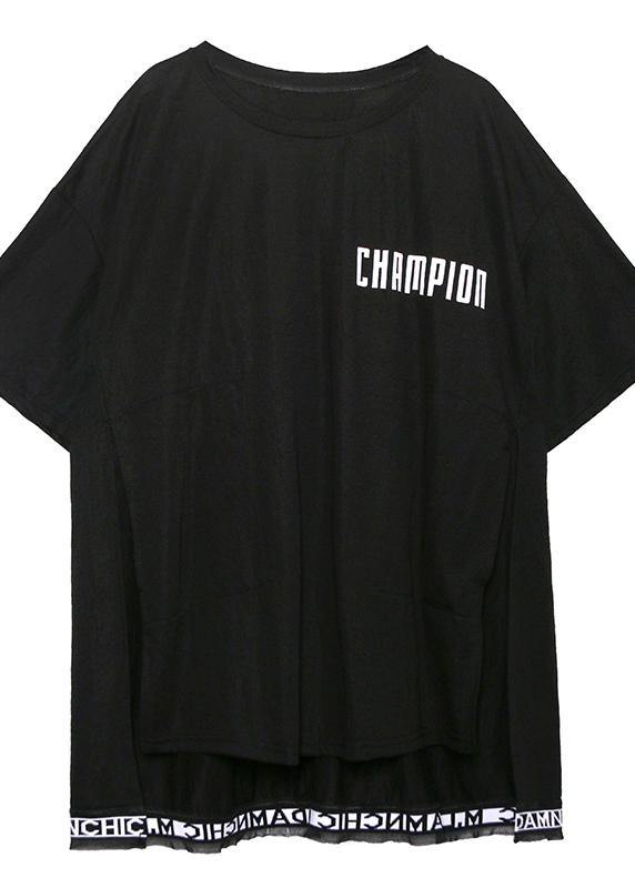 Art white Letter cotton crane tops o neck side open loose shirt - SooLinen