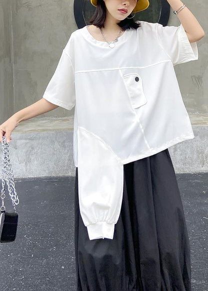 Art white Tunic o neck asymmetric oversized summer top - SooLinen