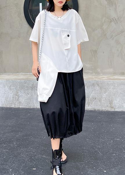 Art white Tunic o neck asymmetric oversized summer top - SooLinen