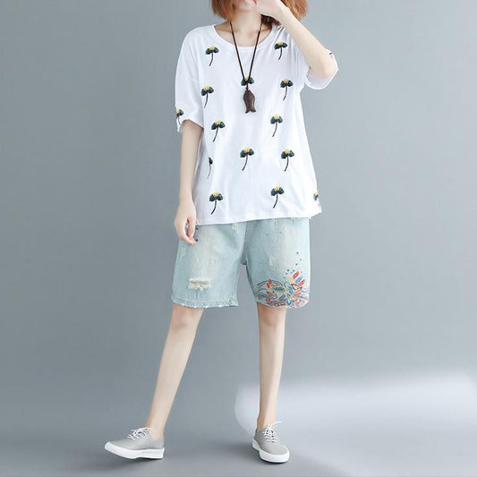 Kunst weiß baumwolle kleidung Mode Hülse o neck stickerei täglichen blusen