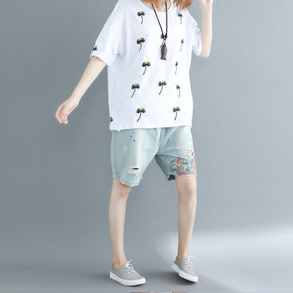 Kunst weiß baumwolle kleidung Mode Hülse o neck stickerei täglichen blusen