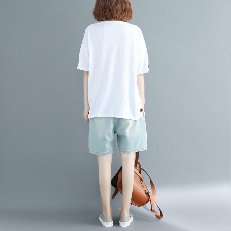 Kunst weiß baumwolle kleidung Mode Hülse o neck stickerei täglichen blusen